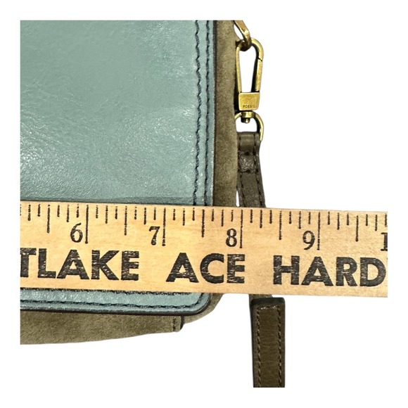 Fossil Campbell Crossbody Bag Purse Steel Blue Olive Soft Leather 2 Tone - Picture 10 of 15